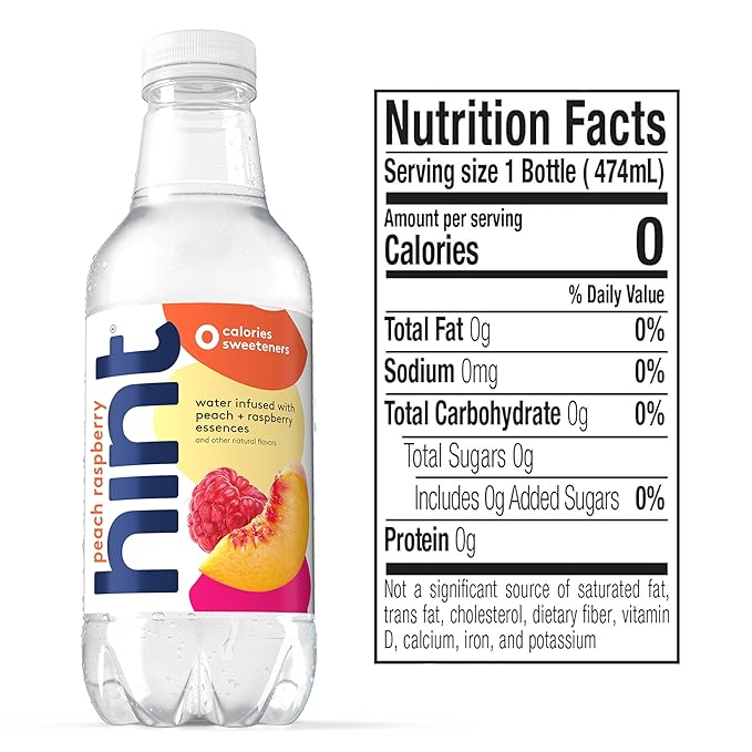 Hint Fruit-Infused Bottled Water, Peach Raspberry - Sugar Free Flavored Water with Zero Calories, Naturally Flavored, and No Artificial Sweeteners - 16 Fl Oz (Pack of 12) - Bloomnest
