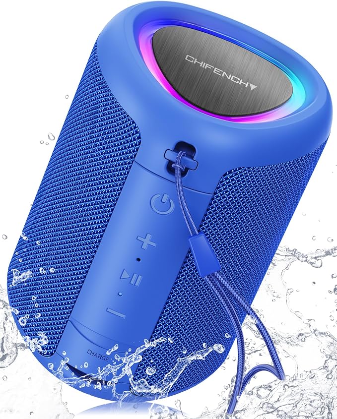 Portable Bluetooth Speaker with Lights, Stocking Stuffers, Powerful Crystal Clear Sound, IPX5 Waterproof, All Day Playtime, BT 5.3, TWS Paring, Small Wireless Speaker for Outdoor, White Elephant Gifts - Bloomnest