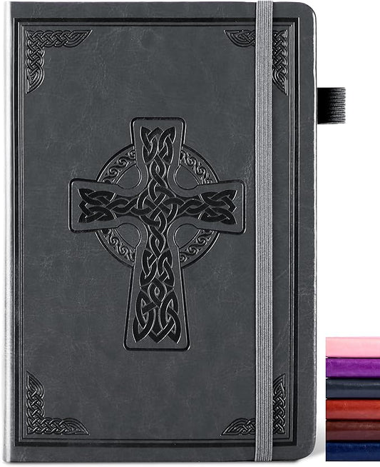 CAGIE Leather Lined Journal Notebook for Men & Women, Debossed Cross, 320 Pages 100 GSM Thick Paper, A5 Hardcover Journaling Notebooks for Writing, 5.7'' X 8.3'' Diary, Grey - Bloomnest