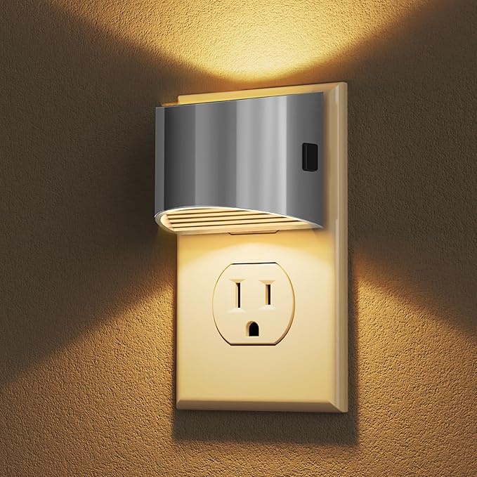 DORESshop LED Night Light[2 Pack], Night Lights Plug into Wall, 3 Level Brightness Adjustable Plug in Night Light, Dusk to Dawn Sensor Nightlights for Adults,Bedroom,Hallway,3000K -Chrome Cover - Bloomnest