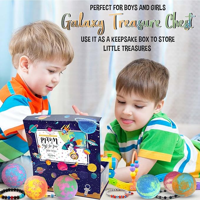 Bath Bombs for Kids with Surprise Inside, Bath Bombs with Surprise Jewelry & Jewelry Box - Organic, Skin Moisturizing, Natural Kids Space Galaxy Bracelets, Stocking Stuffers Christmas Gifts for Kids - Bloomnest