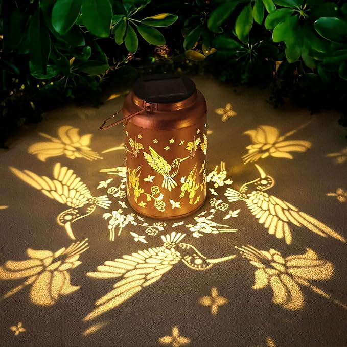 Hummingbird Solar Lanterns Outdoor Waterproof Hanging Solar Lights Metal Decor Lantern LED Light Christmas Decorative for Garden,Patio,Yard,Lawn,Backyard,Front,Porch as Gifts for Women Men - Bloomnest
