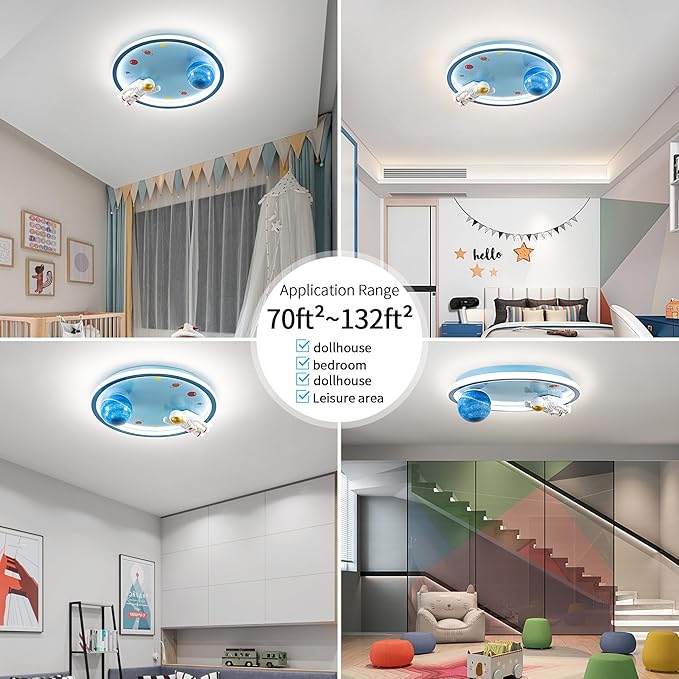 Astronaut Ceiling Light Fixture 20“ Dimmable Kids Flush Mount Ceiling Lights for Bedroom LED Chandelier 3000K-6000K with Remote Children Ceiling Lamp for Kitchen,Nursery Room - Bloomnest