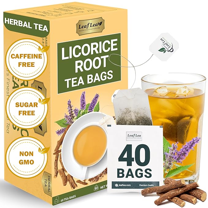 LeafLea 40 Premium Licorice Root Tea Bags, 100% Pure Licorice Spice Tea, Herbal Infusion to Digestive Comfort & Promote Respiratory Health, Te De Regaliz, Caffeine-Free, Sugar-Free, Soothing Flavor - Bloomnest