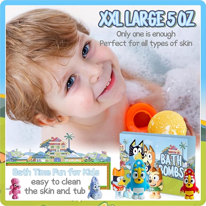 Bath Bombs for Kids: XXL Bath Bombs with Surprise Inside, Organic Bath Bombs Rich in Natural Essential Oils, Kids Bath Bombs Gift Set for Dry Skin Moisturize, Gifts Card for Kids (6 Pcs) - Bloomnest