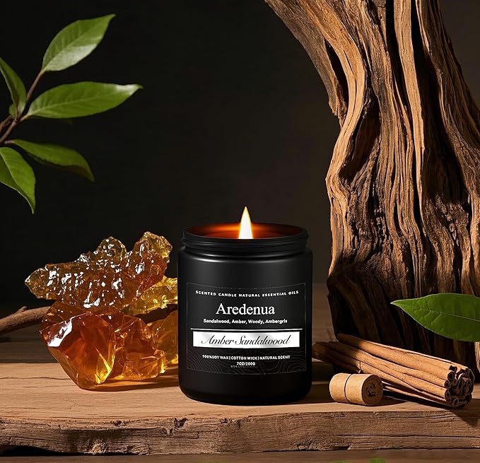 Amber Sandalwood Candle | Masculine Candles, Manly Scented Candles - 7oz Soy Candles for Relaxation & Home, Long Lasting Clean Burn, Aromatherapy Gifts for Men & Women, Warm Woody Fragrance Gift - Bloomnest