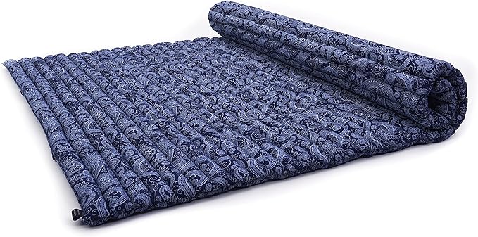Leewadee - Foldable Floor Mattress - Japanese Roll Up Futon -Trifold Tatami Mat- Guest Floor Bed - Camping Mattress - Thai Massage Mat, Kapok Filled, 75 x 57 inches, Blue White - Bloomnest