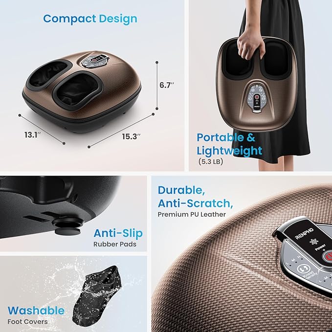 RENPHO Foot Massager Machine with Heat [2026 Upgraded], Shiatsu Foot Massager for Plantar Fasciitis, Birthday Gifts for Women, Wireless Control, Knead Away Fatigue, Soothe from Sole, BN