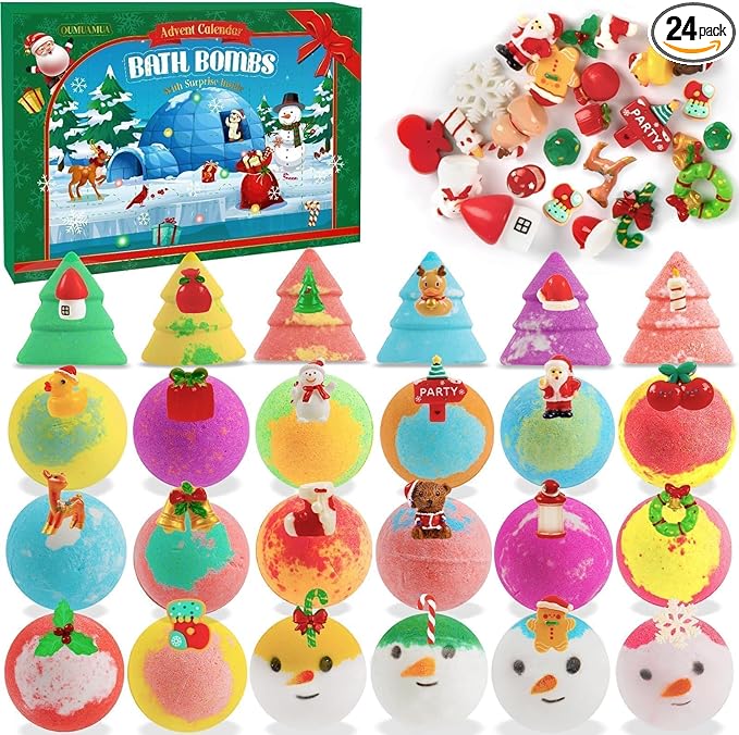 24 Pack Christmas Bath Bombs for Kids with Surprise Toys Inside, Kids Advent Calendar Bathbombs Set Bubble Bath Bombs for Christmas Stuff Gifts for Boys Girls Xmas New Year Birthday Party Favors - Bloomnest