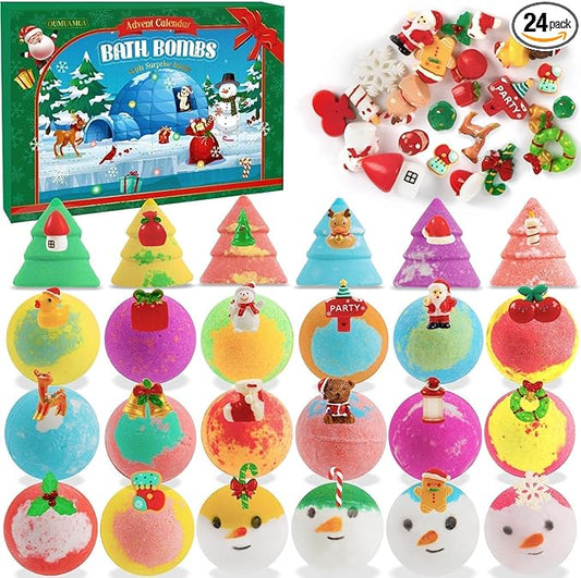 24 Pack Christmas Bath Bombs for Kids with Surprise Toys Inside, Kids Advent Calendar Bathbombs Set Bubble Bath Bombs for Christmas Stuff Gifts for Boys Girls Xmas New Year Birthday Party Favors - Bloomnest