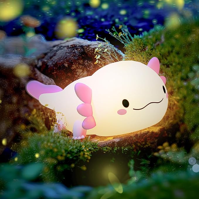 UNEEDE Axolotl Night Light for Kids,Animal Silicone Nursery Night Lamp, Rechargeable Table Lamp Bedside Lamp,Cute Room Decor Night Light for Bedroom,Living Room,Dining,Desk Decorations,Gift - Bloomnest