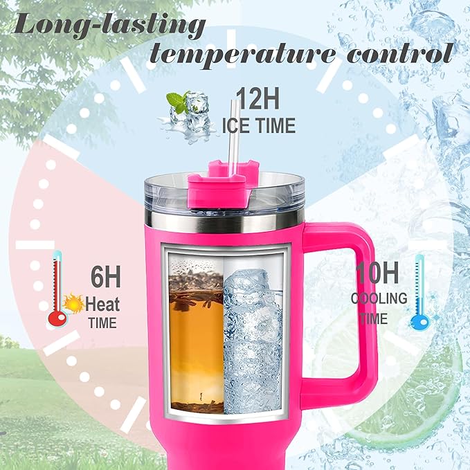 ThermoThrill Ships Next Day, Personalized 40 Oz Tumbler with Handle and Straw Custom Tumbler with Text Stainless Steel Mug Birthday Gifts for Women - Bloomnest