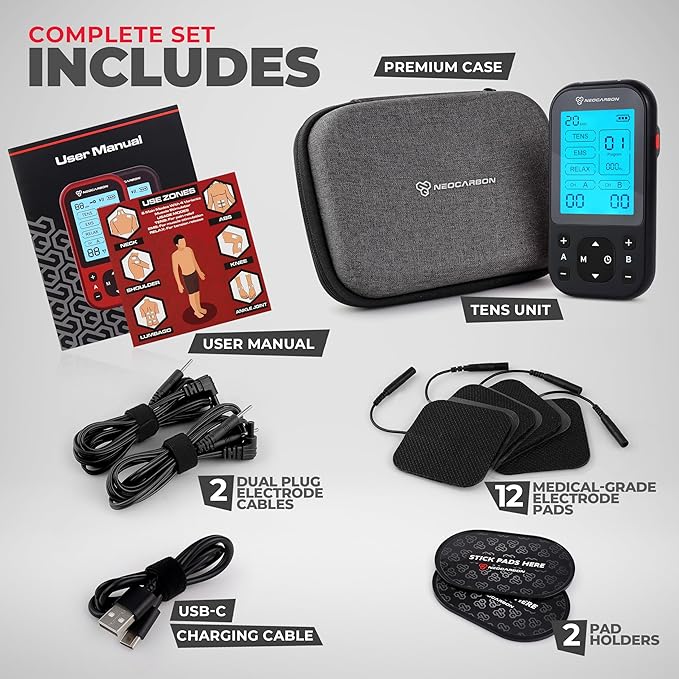 TENS Unit Muscle Stimulator Pro for Back Pain Relief, Shoulder Recovery and Physical Therapy, Electronic EMS Massager Machine with PMS Pulse for Effective Shock Therapy, Black - Bloomnest