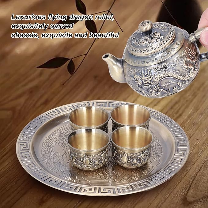 Moroccan Tea Set,Tea Pot Vintage Exquisite Metal Luxurious Relief Pattern with Cups Plate for Table Decoration Gift - Bloomnest