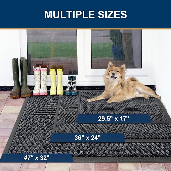 Smiry Front Door Mat Outside Entrance, Heavy Duty Sturdy Natural Rubber Doormat, Trap Dirt and Moisture, Easy Clean Low Profile Mats for Indoor Outdoor Entry, Irregular Triangle (29.5x17, Silver Grey) - Bloomnest