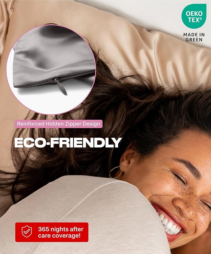 SUNDAYSILKS™ | Silk Pillow Cases | 100% Pure Silk Pillowcase | All Sides 22 Momme Highest Grade 6A Real Silk Pillowcase for Hair & Skin, Queen King Mulberry Silk Pillow Case, Zipper [Charcoal Essence] - Bloomnest