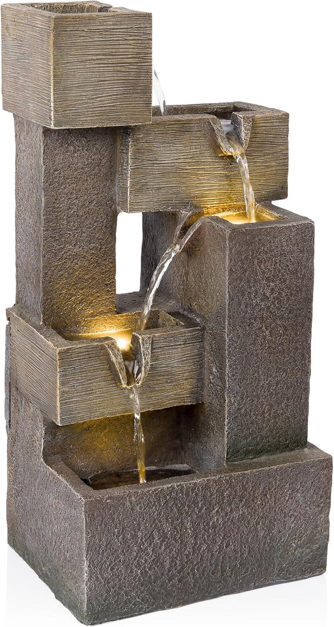 Alpine Corporation ZDQ110 19" Indoor/Outdoor Multi-Tier Water Fountain with LED Lights – Cascading Waterfall Feature for Gardens, Patios, Yards, and Home Décor, Gray - Bloomnest