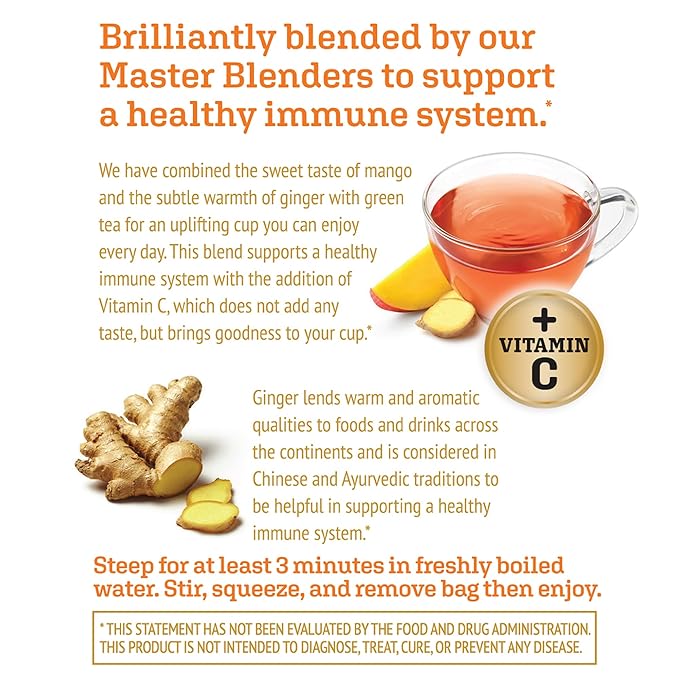 Twinings Superblends Immune Support+ Herbal Tea with Vitamin C, Ginger & Mango Flavoured Green Tea, 16 Tea Bags (Pack of 1), Enjoy Hot or Iced - Bloomnest