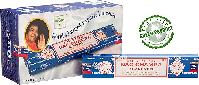 EARTH Satya Nag Champa Premium Incense Sticks 15 GMS (Pack of 12) (Green Certified) - Naturally Hand Rolled Agarbatti- Perfect for Worshipping, Church, Aroma Therapy, Relaxation, Positivity,Yoga Earth