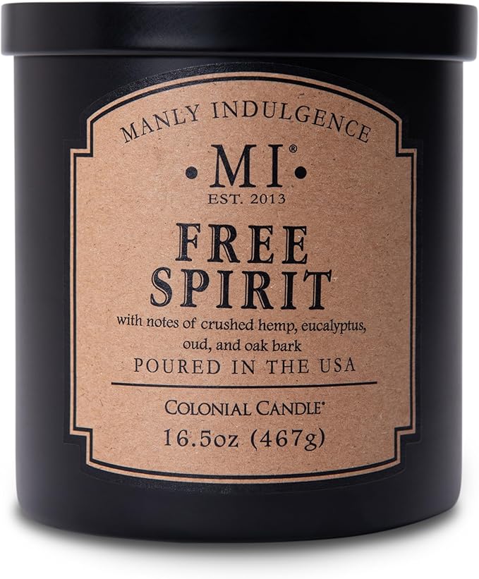Manly Indulgence Free Spirit Scented Candles for Men, 16.5 oz Single Wick, Premium Soy Blend Wax, 60H Burn, Candles for Home Scented – Made in The USA - Bloomnest