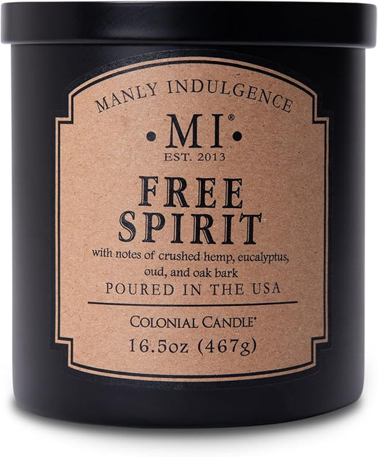 Manly Indulgence Free Spirit Scented Candles for Men, 16.5 oz Single Wick, Premium Soy Blend Wax, 60H Burn, Candles for Home Scented – Made in The USA - Bloomnest