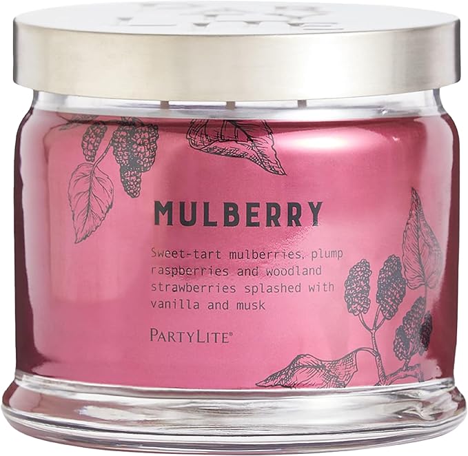 PartyLite Mulberry Scented, Notes of Tart Black Currant, Sweet Blackberry, Juicy Mulberry & Jewels of Pomegranate, 13.2oz 3-Wick Jar Candle, 45 Hour Burn Time, Luxurious Fragrance, Perfect for Gifting - Bloomnest