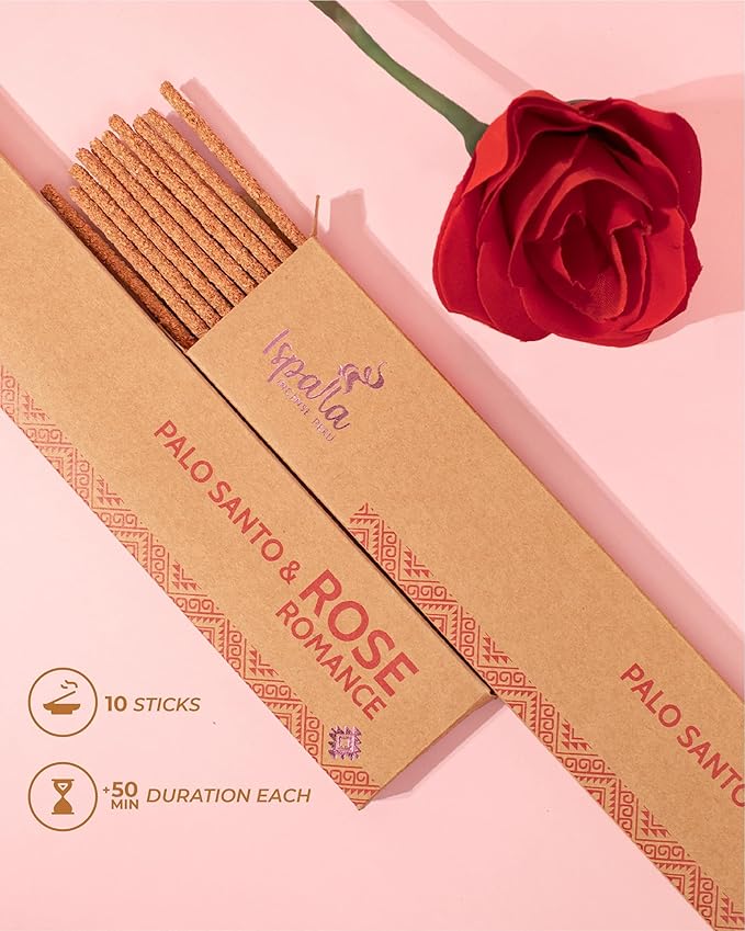 ISPALLA® Palo Santo Pink Incense Sticks, Pack of 10, for Romance and Emotional Bonding, Handmade in Peru, 100% Natural & Vegan Bloomnest