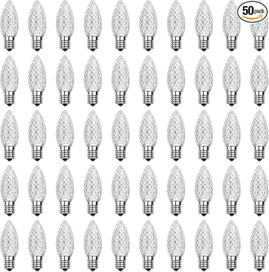 Meconard C9 Led Replacement Christmas Light Bulbs, C9 Shatterproof Led Bulbs for Christmas Indoor Outdoor String Lights, E17 Intermediate Base, Commercial Grade Holiday Bulbs, Cool White, 50Pack - Bloomnest
