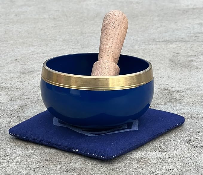 DharmaObjects Tibetan Third Eye Chakra Premium Palm Size Singing Bowl Gift Box Set - Bloomnest