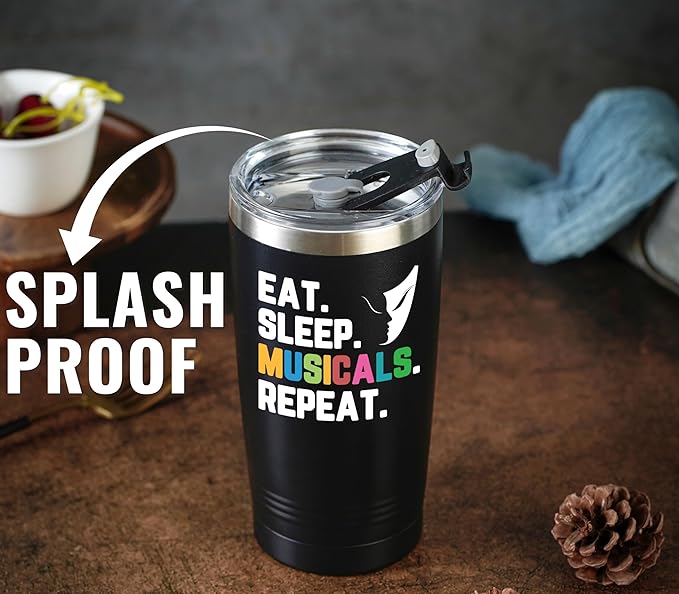 Onebttl Theater Gifts, Broadway Gifts for Musicians, Actors and Music Teacher on World Theatre Day, Birthday and Chistmas, 20 oz Insulated Stainless Steel Tumbler - EAT SLEEP MUSICALS REPEAT - Bloomnest