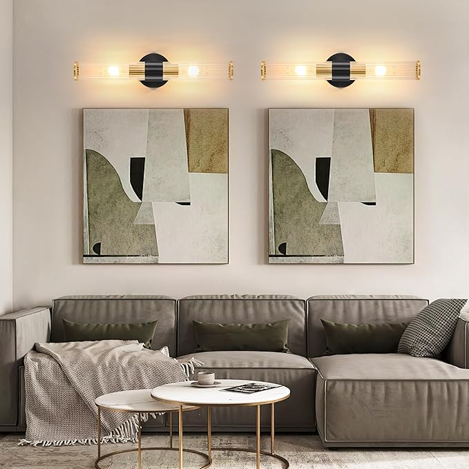 Black Gold Battery Operated Wall Sconces Set of 2, Rechargeable Wall Lights with Dimmable Remote Control, 20“ Modern Sconces Wall Decor, Wireless Wall Lamp for Bedroom, Living Room (Bulbs Included) - Bloomnest