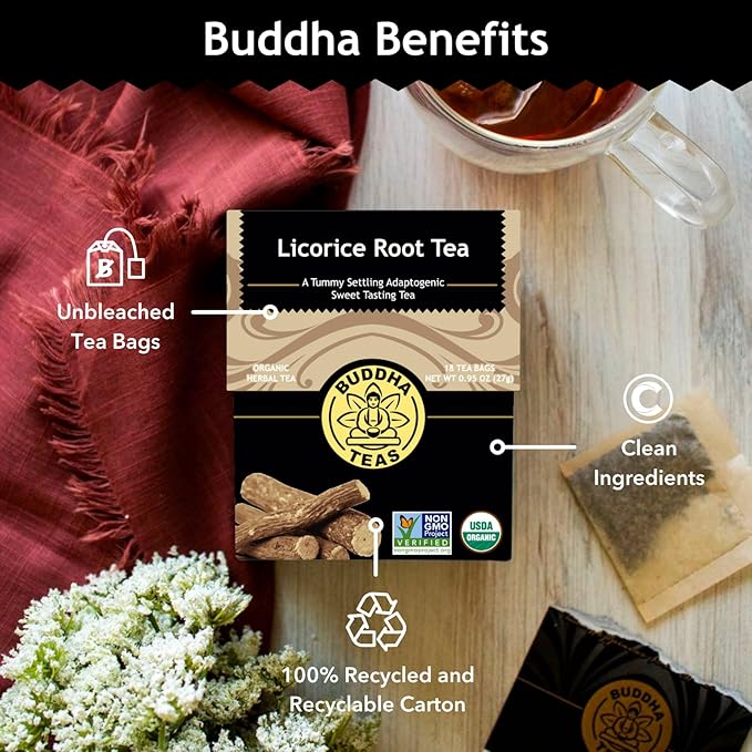 Buddha Teas - Organic Licorice Root Tea - Herbal Tea - For Health & Wellbeing - Immune Health & Digestion Support - Clean Ingredients - Caffeine Free - OU Kosher - 18 Tea Bags (Pack of 1) - Bloomnest