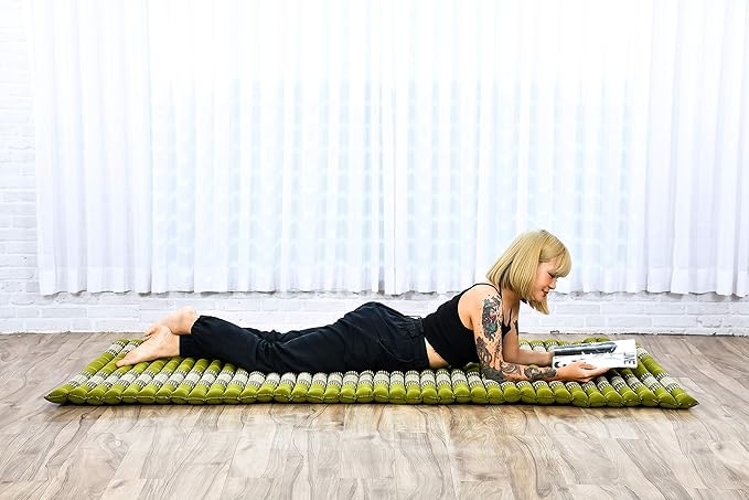Leewadee - Kapok Roll Mat – Handcrafted Folding Sleep & Relaxation Mattress from Thailand, Ideal as Guest Bed, Camping Mat, Yoga Mat or Traditional Futon, 75 x 39 inches, Green - Bloomnest