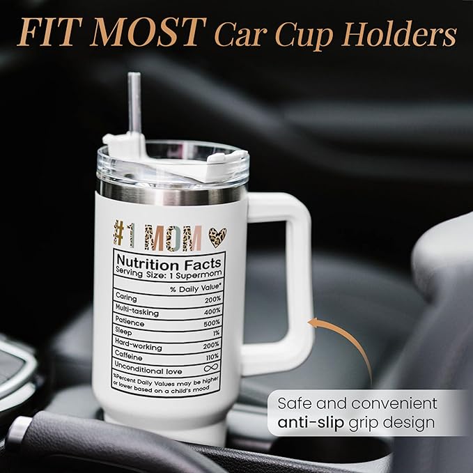 Mom Gifts for Women Mom Nutrition Facts Tumbler Stainless Steel 40oz with Handle Insulated Travel Cup Best Mom Ever Coffee Cup, Mother's Day Christmas Birthday Gifts from Son Daughter - Bloomnest
