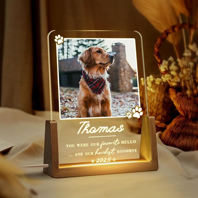 Personalized Pet Memorial LED Night Light, Custom Photo Pet Lover Keepsake, Dog Memorial Sympathy Gift, Personalized Light Up Sign for Dog Lovers, Custom Dogs Photo Gifts for Home Decor - Bloomnest