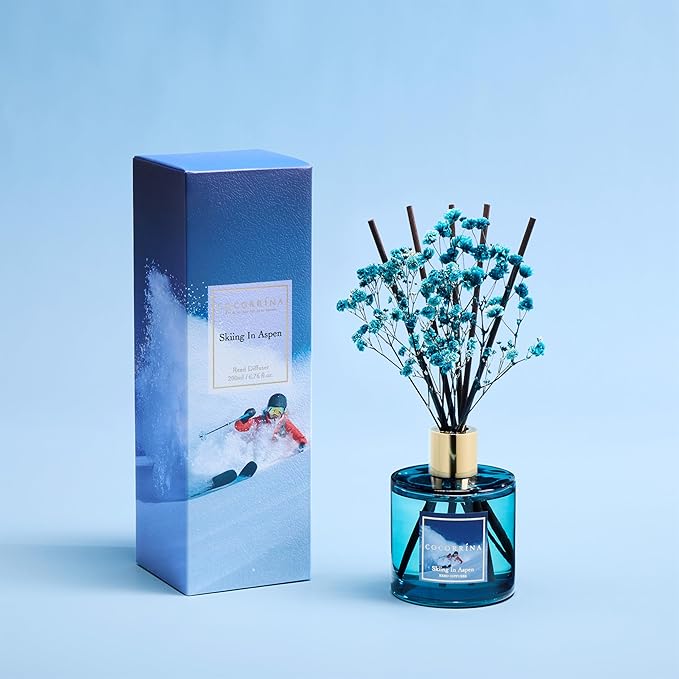 COCORRÍNA Reed Diffuser - Skiing in Aspen Reed Diffuser Set with 8 Sticks & Preserved Baby's Breath, Reed Diffuser for Home Bathroom Shelf Decor - Bloomnest
