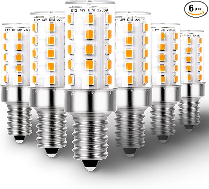 Himalayan Salt Lamp Rock Bulb Dimmable E12 led Sleep Night Light Bulb 2200K Amber Warm, Kx-2000 40W Candelabra T6 C7 4W e12 led Candle Bulbs 450lm for Therapy Mood Soothing Bedroom Nursery,6Pack - Bloomnest