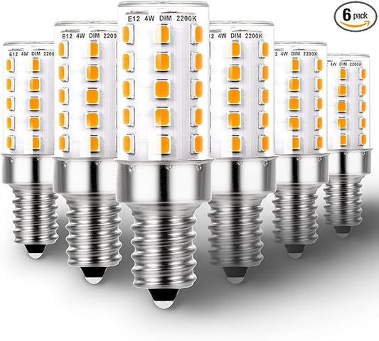 Himalayan Salt Lamp Rock Bulb Dimmable E12 led Sleep Night Light Bulb 2200K Amber Warm, Kx-2000 40W Candelabra T6 C7 4W e12 led Candle Bulbs 450lm for Therapy Mood Soothing Bedroom Nursery,6Pack - Bloomnest