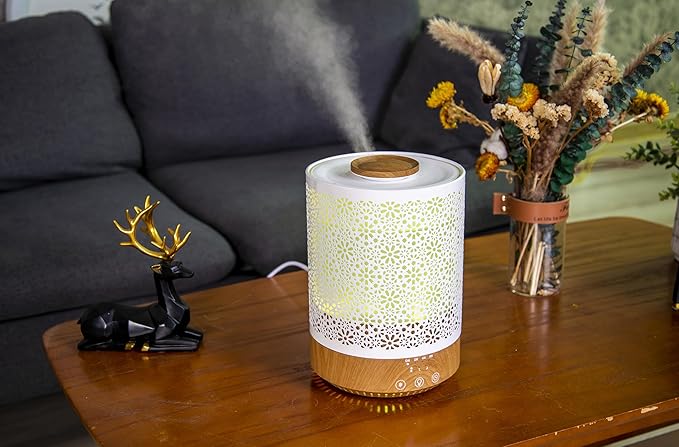 BlueHills 2500 ML Humidifier with Essential Oil Diffuser Combo Aroma Home Décor Design for Large Bed Bath Kids Baby Living Rooms Big Capacity LED Lights Scent Ultrasonic Cool Mist Wood Grain F006 - Bloomnest