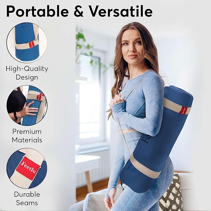 Extra Thick 12mm Exercise Mat – Non-Slip, Joint-Friendly & Cushioned Fitness Mat for Yoga, Pilates & Floor Workouts – Durable, Supportive & Includes Feetlu Classic Strap