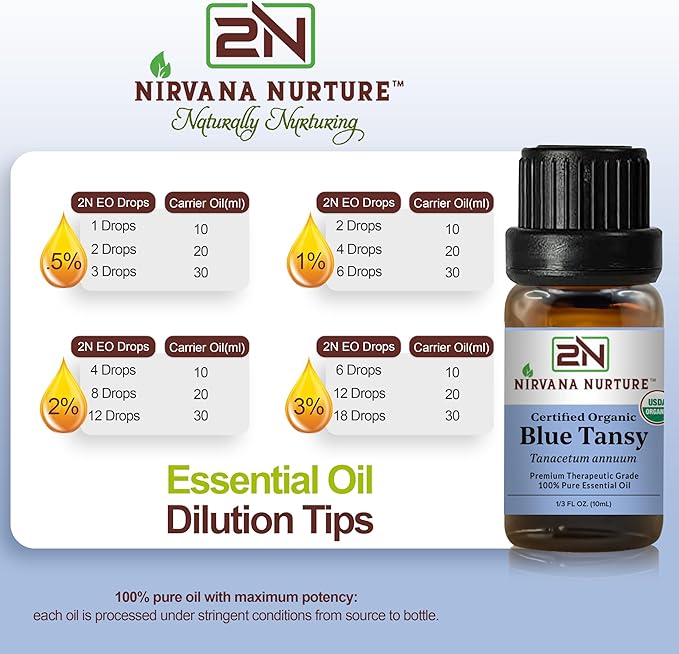 Blue Tansy Essential Oil, USDA Certified Organic, 100% Pure Undiluted, Aromatherapy Oil for Diffuser, Hair & Skin Care NirvanaNurture