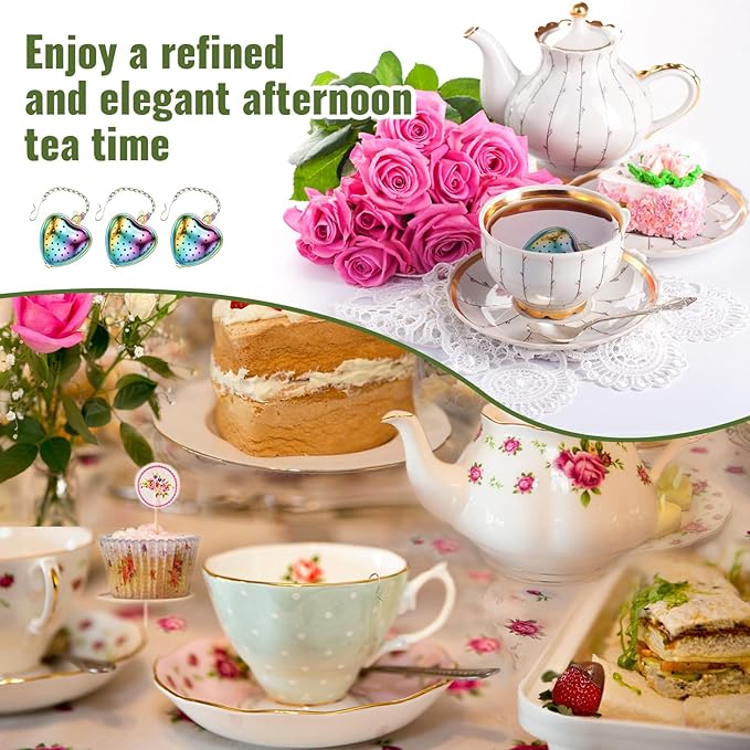 Sumind 25 Pcs Heart Tea Strainer Stainless Steel Ball Infuser Loose Leaf Steeper Interval Diffuser Mesh Filters with Extended Chain Hook for Cup Bottle Tea Party Wedding Bridal Shower (Various) - Bloomnest