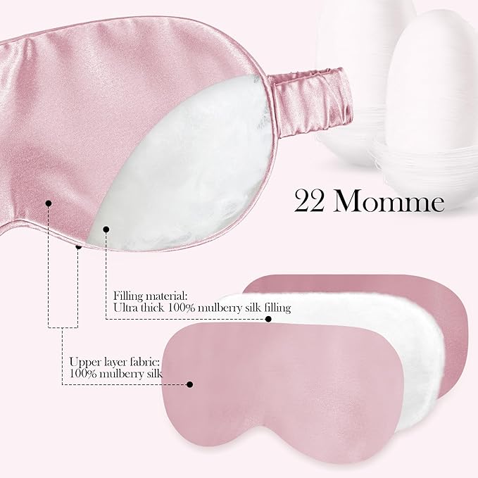 SilkDream 100% Mulberry Silk Sleep Mask Eye Mask for Sleeping 22 Momme Nature 6A Real Silk Gifts for Women&Men Pink