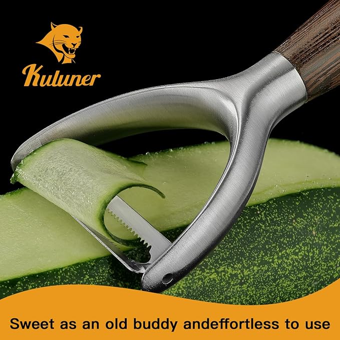 Serrated Blade Premium Y Type 304 Stainless Steel Multifunctional Kitchen Peeler Real Wood Handle Ultra Sharp Blade Vegetable Potato Apple(Wenge) - Bloomnest