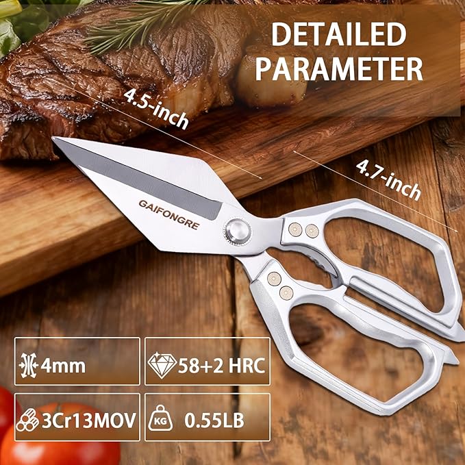 Heavy Duty Kitchen Scissors, Sharp Multifunctional Shears for Food with Full Metal Construction, Dishwasher Safe, Ergonomic Handle for Cutting Poultry, Meat, Fish, Herbs - Bloomnest