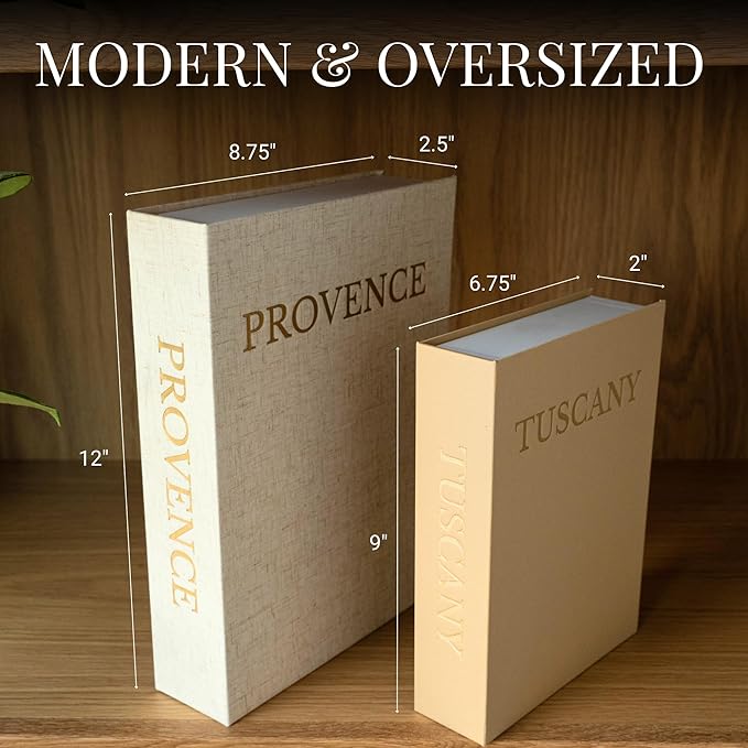 Flaxen Decorative Books for Home Decor – Faux Book Storage Box Set with Magnetic Closure & Linen Cover – Coffee Table Decor Books for Living Room, Bookshelf, Entryway (Set of 2, Oversized) - Bloomnest