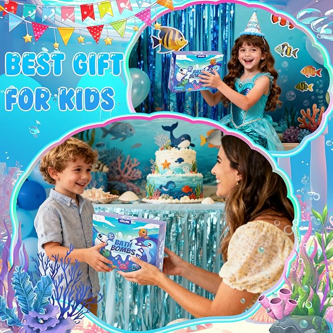 Ocean Bath Bombs for Kids with Toys Inside, 12 Pack Kids Shell Bath Bombs with Surprise Sea Animal Toys for Boys Girls Handmade Bubble Bath Fizzies Birthday Christmas Gift Set - Bloomnest