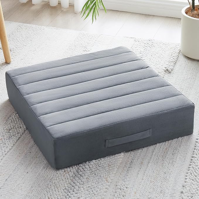 22 inches Floor Pillow for Adults - Large Meditation Cushion with Thick Foam & Soft Tufted Cover - Premium Outdoor Square Floor Cushion Seat - Yoga Pillows for Sitting On Floor - Dark Gray - Bloomnest