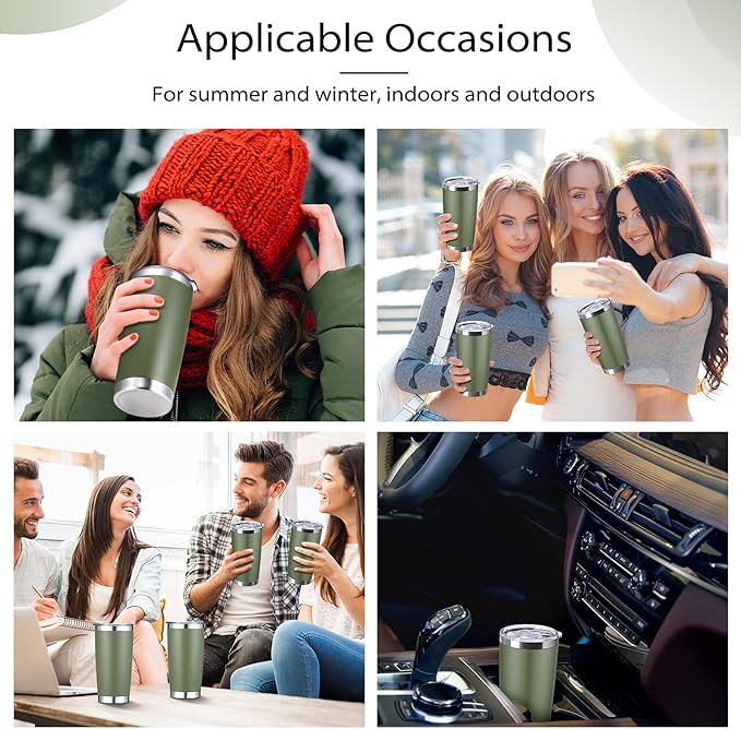 Sieral 36 Packs Stainless Steel Tumbler Bulk with Lid Vacuum Double Wall Insulated Travel Coffee Mug Powder Coated Tumbler Cup for Graduation Wedding Christmas Birthday Party(Army Green, 20 oz) - Bloomnest