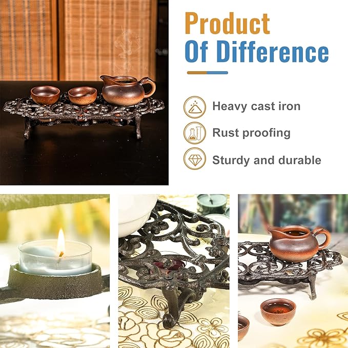 Sungmor Heavy Duty Cast Iron Teapot Dish Warmer Stable Holder for Tealight Stand | Tealight Warmer Decorative Stove for Villa Yard Balcony-Flower Shape - Bloomnest